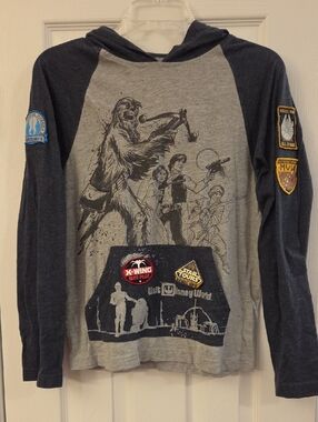 Disney Parks Star Wars Hoodie Tee - Gray With Jedi training patches Boys XL